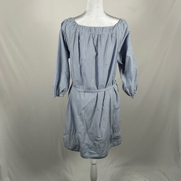 Nili Lotan Blue White Striped Cotton Dress Large 3/4 Sleeve Boho Business Casual - Picture 2 of 4